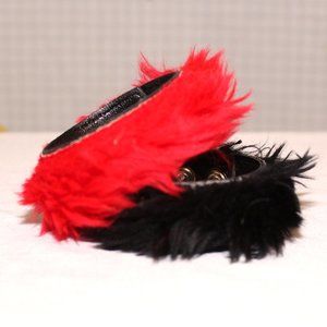 Set of red and black faux fur bracelets